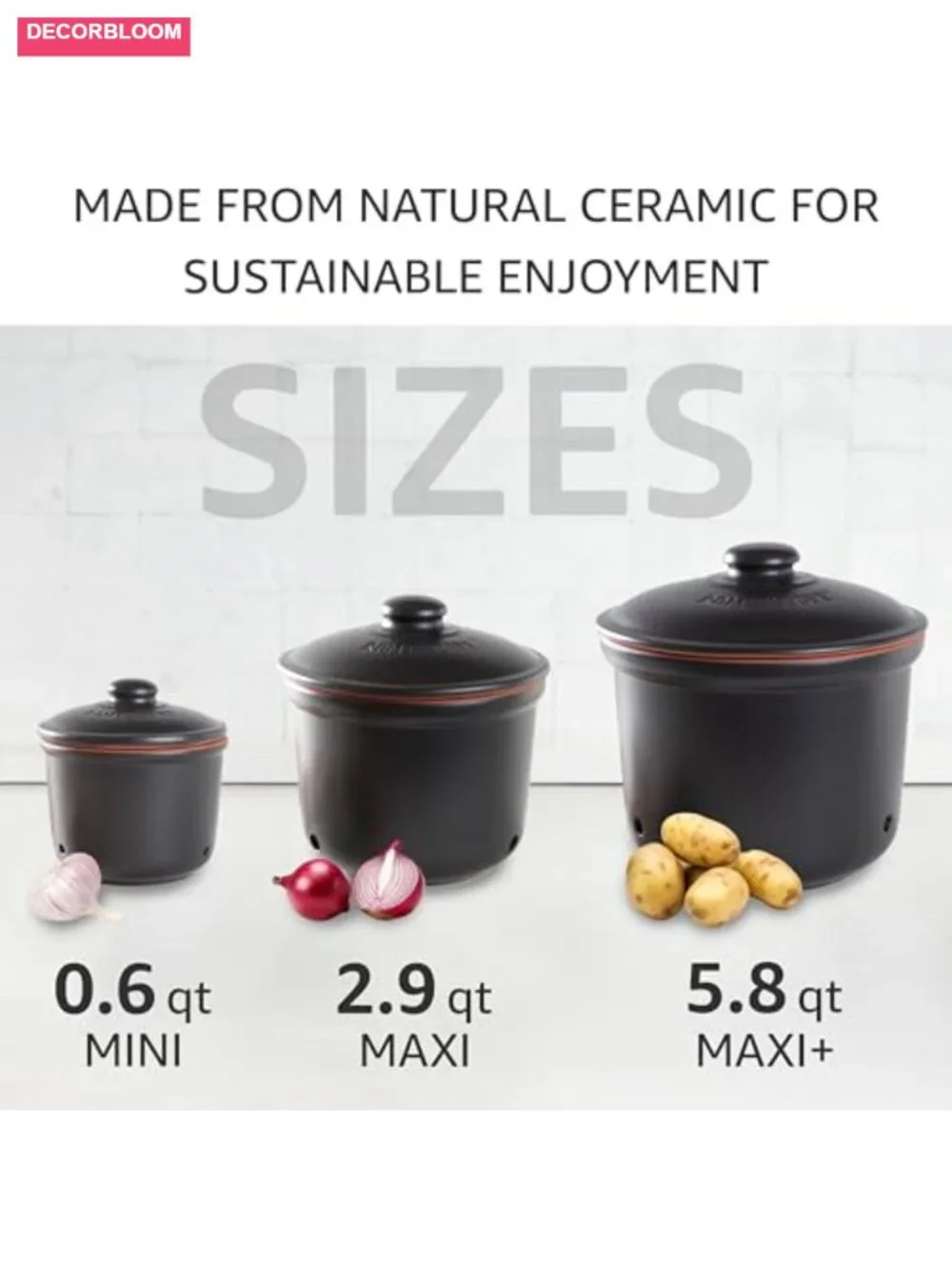Römertopf Freshness Storage Clay Pot Set of 3 with Lids - Potato Onion Garlic